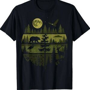 Men's Black Graphic T-Shirt with Nature Design